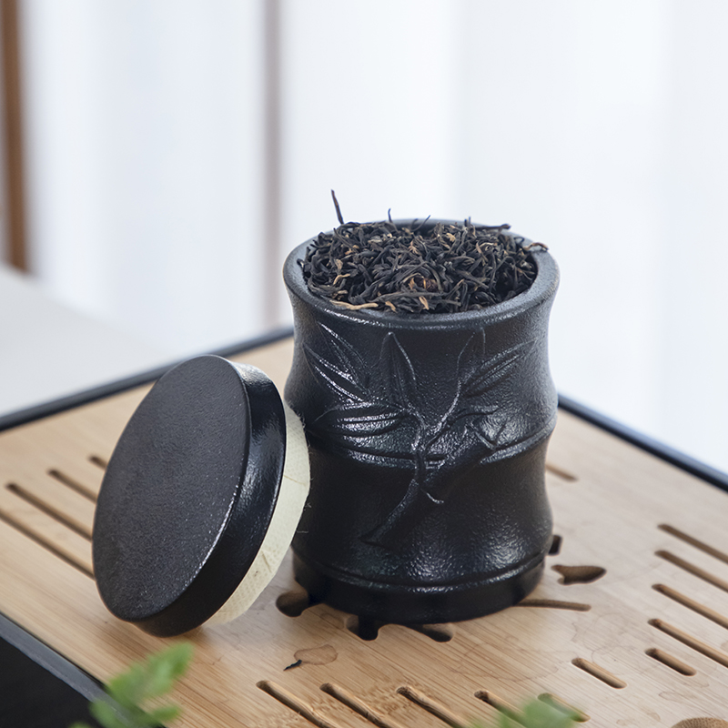 Corrugated black ceramic seal size box of storage tank pu 'er tea caddy fixings portable storage POTS tea accessories