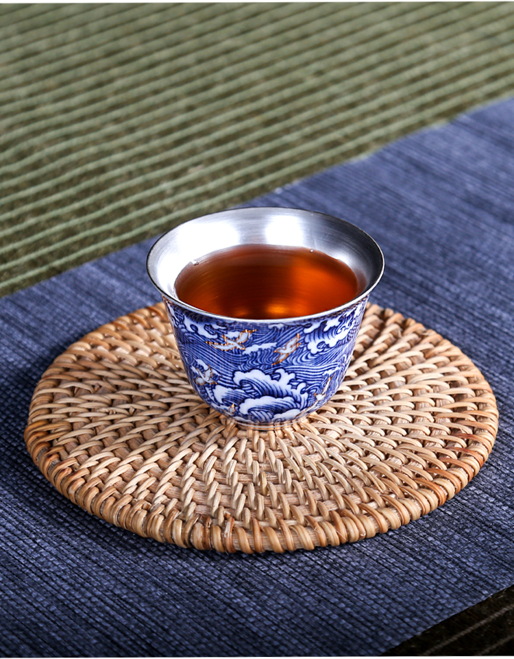 Japanese tasted silver gilding koubei small cup 999 sample tea cup with silver checking ceramic kung fu master cup home