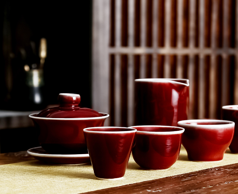 Bowl is ruby red glaze three tureen ceramic tea set all hand only kung fu tea tea tureen master cup by hand