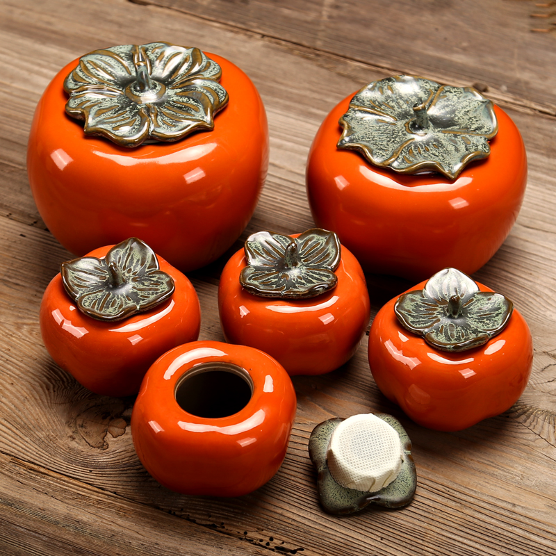 Persimmon Persimmon Persimmon ruyi ceramic large household tea caddy fixings warehouse creative seal storage POTS furnishing articles flower POTS