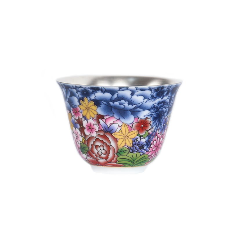 Jingdezhen hand - made under glaze colorful pomegranate koubei sample tea cup silver tea light ceramic cups, restoring ancient ways