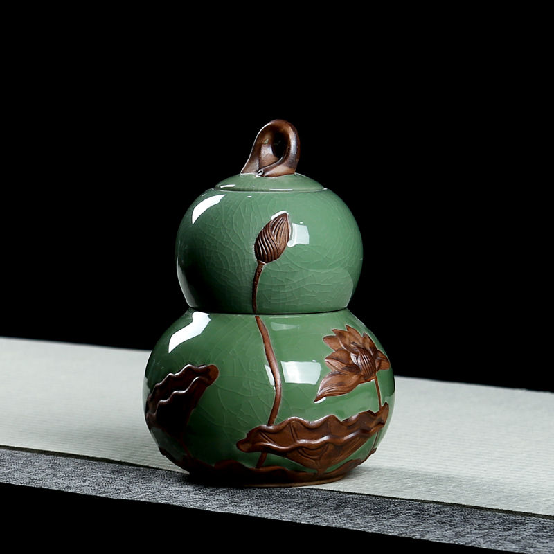 Gourd caddy fixings large double elder brother up with ceramic seal pot seal pot large your up tassel tea storehouse