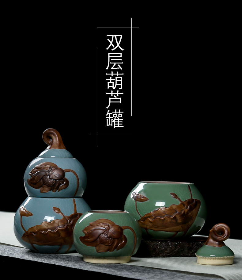 Gourd caddy fixings large double elder brother up with ceramic seal pot seal pot large your up tassel tea storehouse