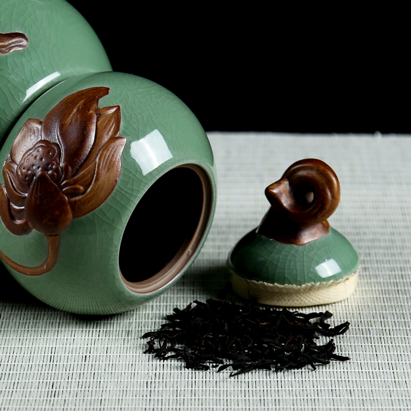 Gourd caddy fixings large double elder brother up with ceramic seal pot seal pot large your up tassel tea storehouse