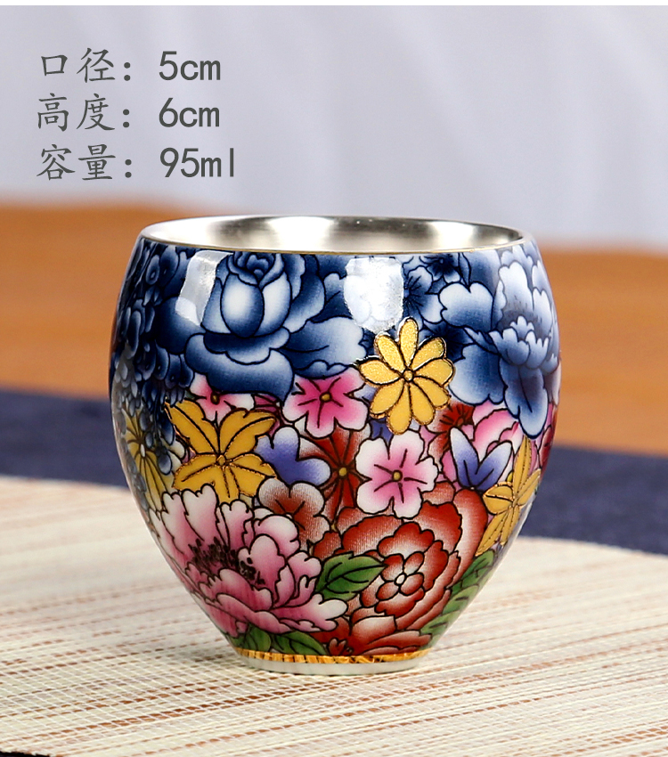 Jingdezhen hand - made under glaze colorful pomegranate koubei sample tea cup silver tea light ceramic cups, restoring ancient ways