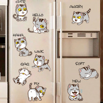 Cartoon cat creative kitchen refrigerator stickers decorative stickers Nordic air conditioning animal stickers removable self-adhesive waterproof