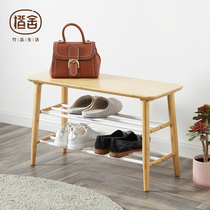 Orange house modern simple shoe stool Household door shoe stool Bamboo solid wood sitting shoe cabinet entrance long stool