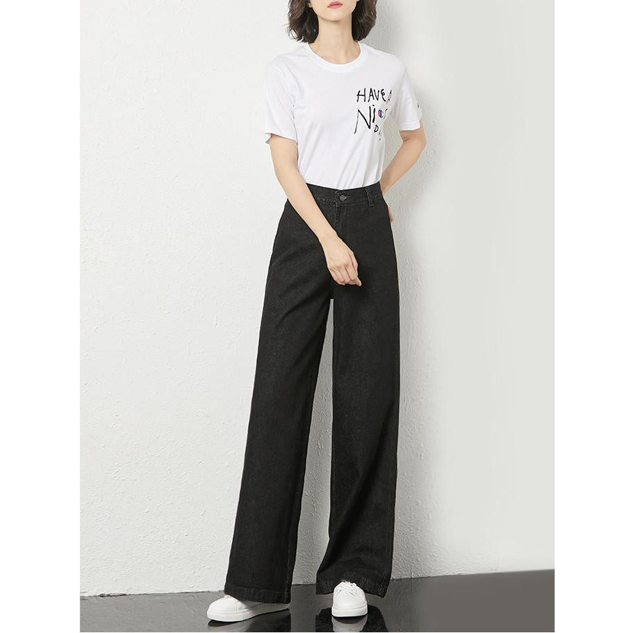 175 Tall Lengthened Jeans Wide Leg Pants Women Spring and Autumn High Waist Loose Straight Pants Black Tibetan Meat Pants 172