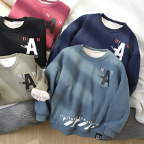 Boys autumn and winter thick tops big children foreign gas plus velvet warm clothes children Korean round neck pullover casual clothes