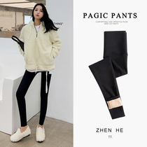 Shark skin leggings womens spring autumn and winter wear plus velvet pressure thin leg pants goddess belly lift hip yoga Barbie pants