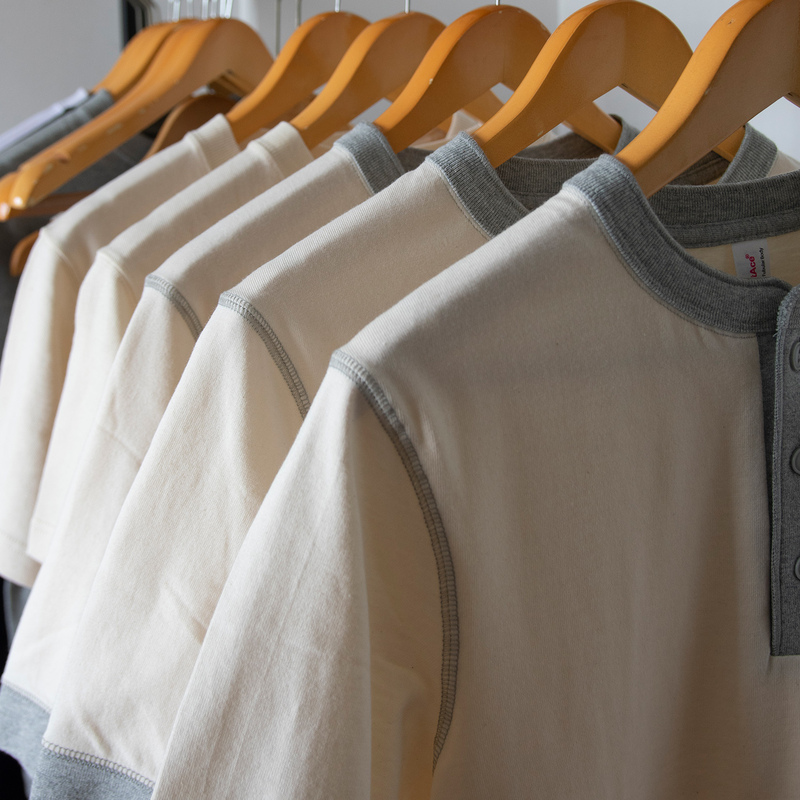 Pure Cotton Natural Fabric, Vintage Color-Block Henry Collar Button-Up T-Shirt, Loose Fit, Unisex Design, Short-Sleeve Shirt
