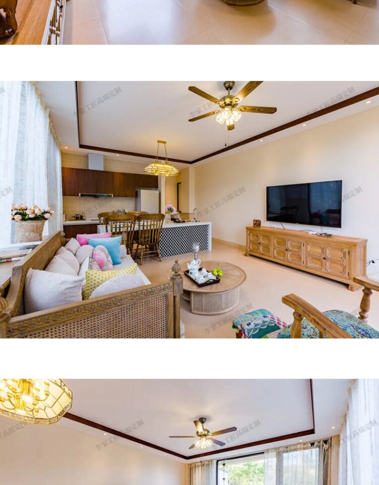 товар из китая 美式实木布艺沙发三人组合小户型客厅法式复古编藤沙发床抽拉两用 Li Jia craftsman