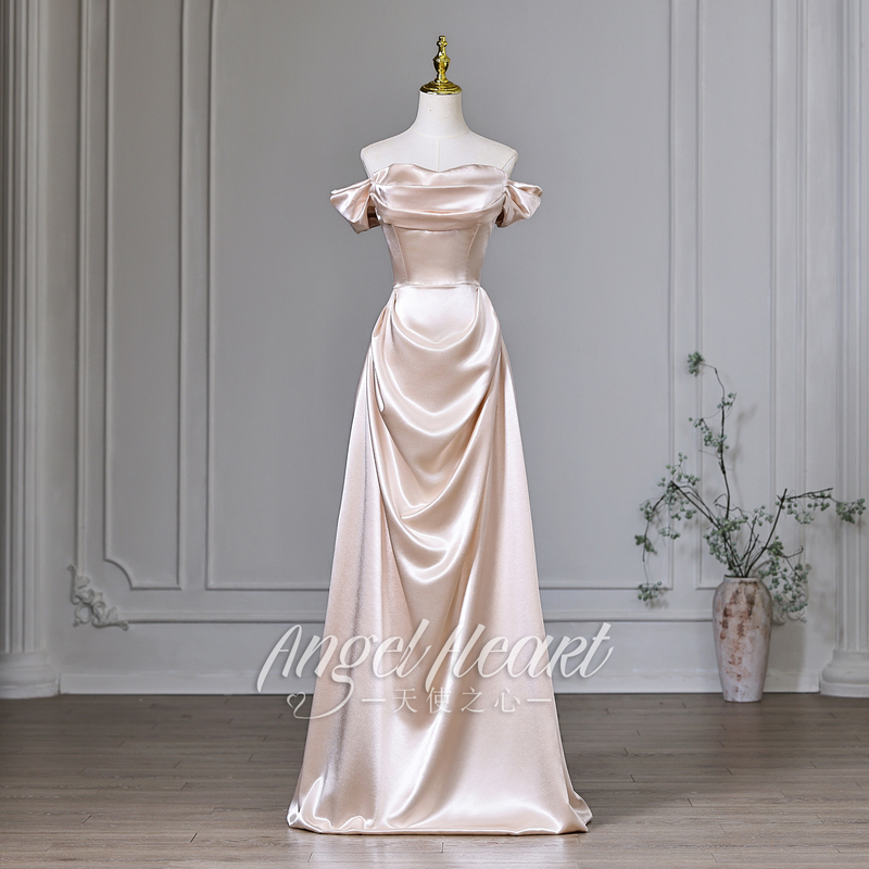 Angel Heart Off-Shoulder Champagne Toast Dress for Women 18Th Birthday Coming-Of-Age Ceremony Evening Gown Graduation Art Exam Host Angel Heart Off-Shoulder Champagne Toast Dress for Women 18Th Birthday Coming-Of-Age Ceremony Evening Gown Graduation Art Exam Host