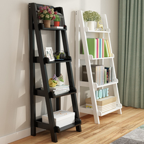 American shelf living room bedroom Nordic wind solid wood bookshelf ground-mounted simple modern four-layer trapezoidal display stand