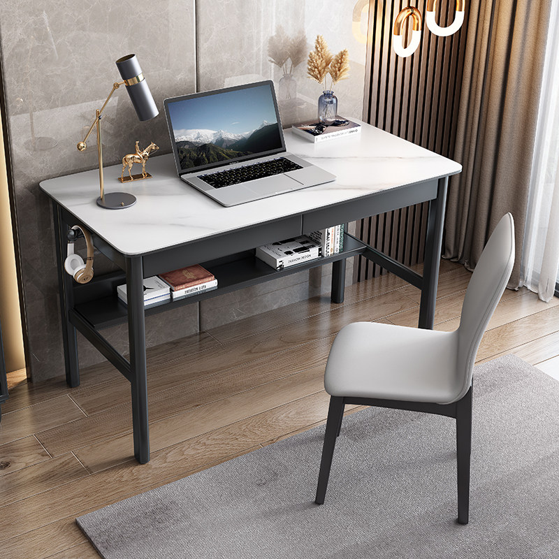 Solid wood rock board desk Light luxury modern office desk Simple household small apartment computer desk Bedroom simple desk