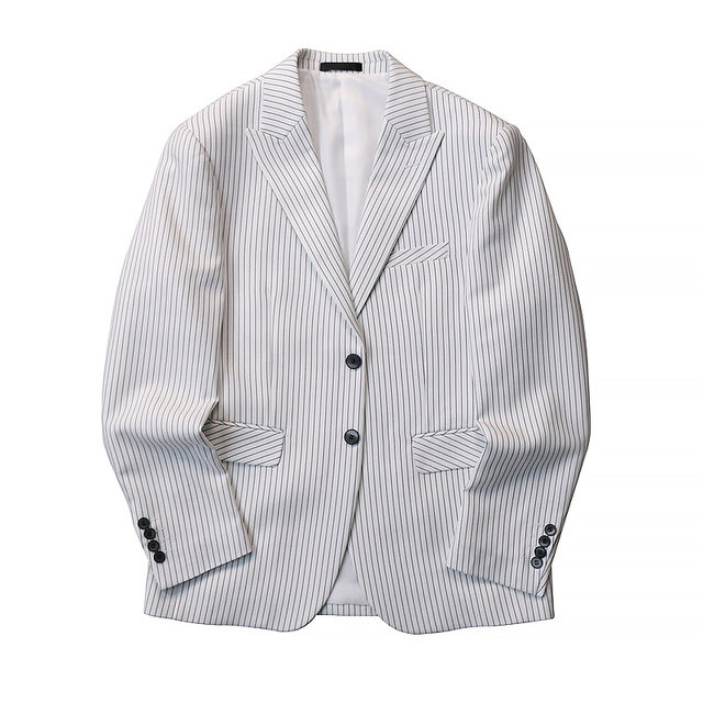 Vertebrate ຜູ້ຊາຍ trendy Korean style refreshing slim handsome suit fashionable white black striped suit 8050