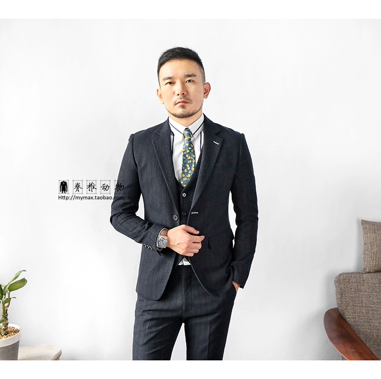 Động vật có xương sống nam Hàn Quốc sọc đen đậm phù hợp với quần hai mảnh Light Business Slim Suit quần âu