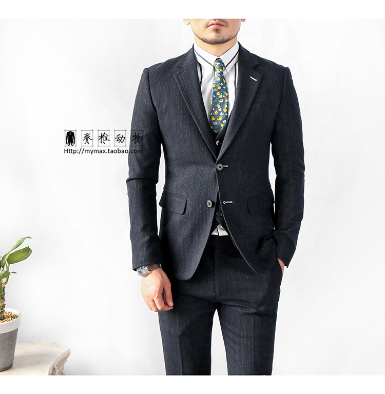 Động vật có xương sống nam Hàn Quốc sọc đen đậm phù hợp với quần hai mảnh Light Business Slim Suit quần âu nam đẹp