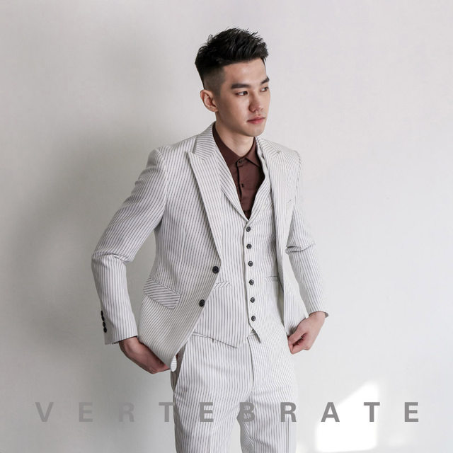 Vertebrate ຜູ້ຊາຍ trendy Korean style refreshing slim handsome suit fashionable white black striped suit 8050