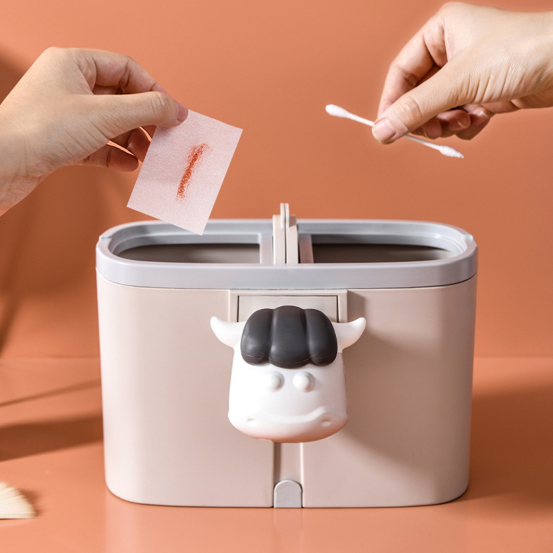 Desktop Trash Can with Lid Small Trash Can Small High-Looking Cute Mini Dry and Wet Separation Double Bucket Trash Can