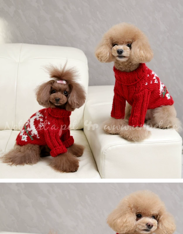 UNPET Breguet Pet Dress Dog Quần áo phổ biến dài tay cao cổ áo Giáng sinh Fawn đỏ Teddy đan áo len - Quần áo & phụ kiện thú cưng