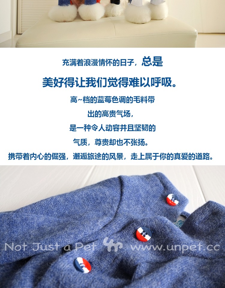 UNPET Breguet Pet Quần áo Quần áo Teddy Bears Vòng cổ dài tay áo xanh Áo khoác chó Áo len Hàn Quốc - Quần áo & phụ kiện thú cưng áo dành cho mèo	