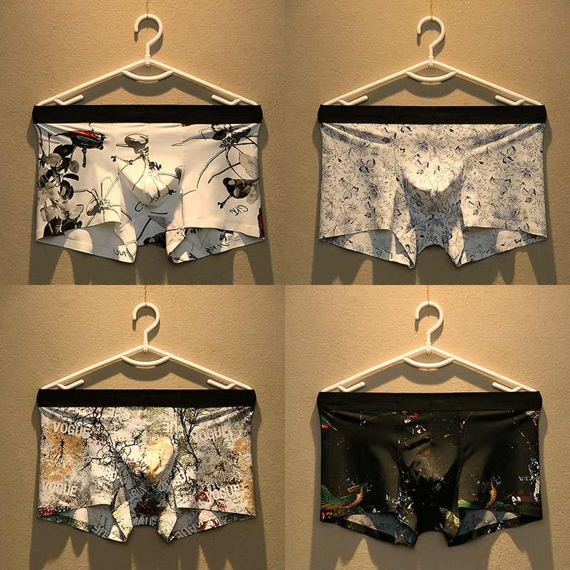 Men's ice-wire underpants youth No-scratches Four-corner pants ultra-thin breathable personality trendy Pants Underpants underpants Four corner pants