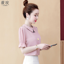 Summer short-sleeved chiffon shirt womens summer 2021 new half-sleeved womens shirt fashion doll collar top