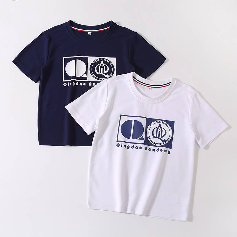 Qingdao Middle School Uniform Short-Sleeved Jinjieling School Uniform Short-Sleeved Round Neck School Uniform