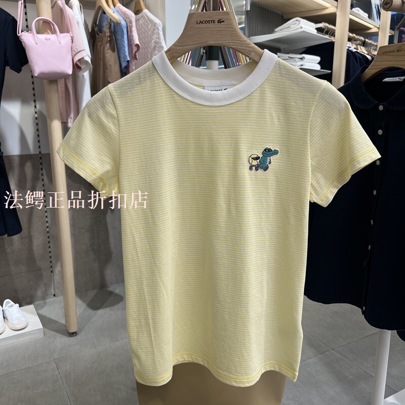 Tf7228-98Lacoste French Crocodile Women's Clothing 25 Spring New Fashion Striped Round Neck T-Shirt