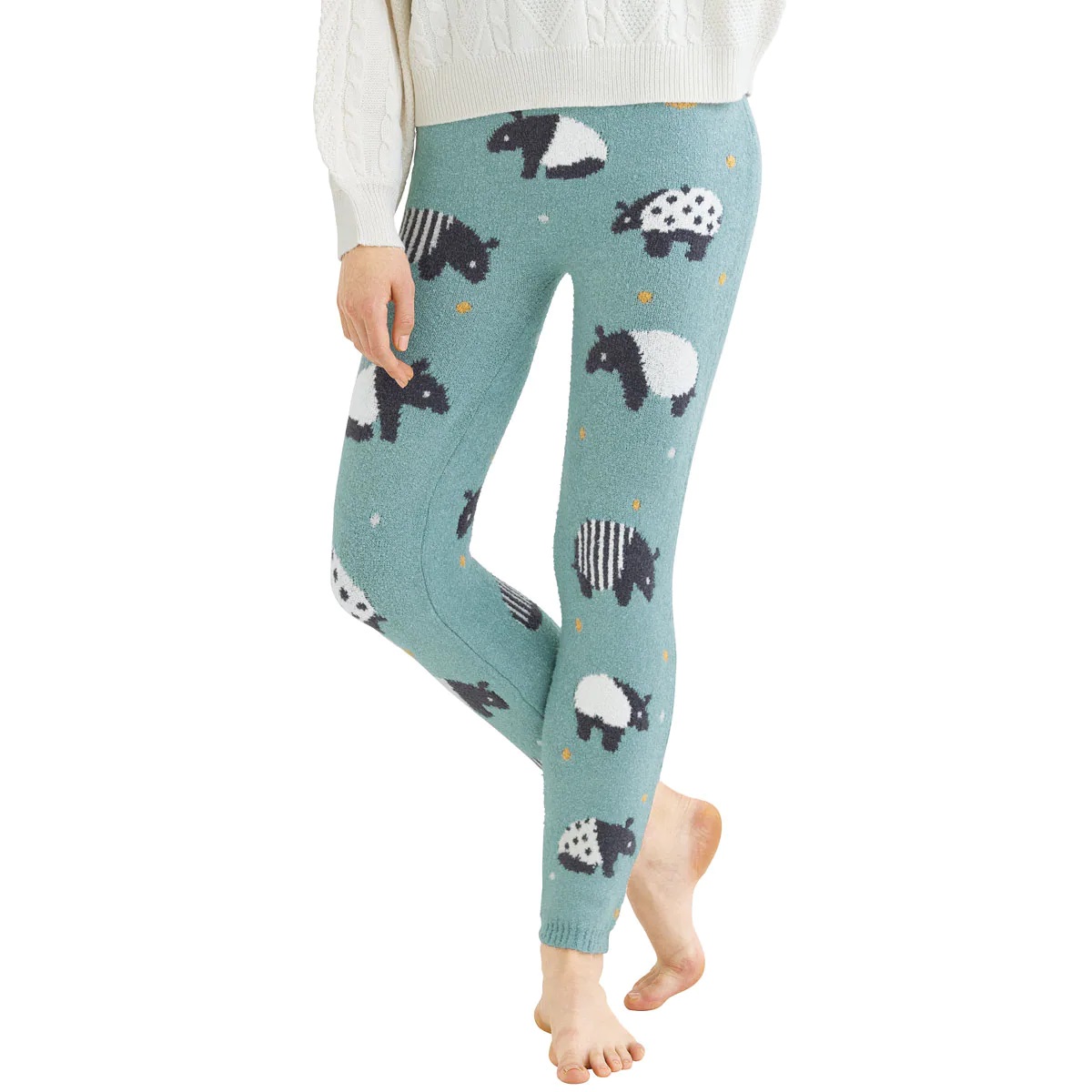 Japanese cecile plush home pants cartoon pattern tight warm long johns super high waist belly pants