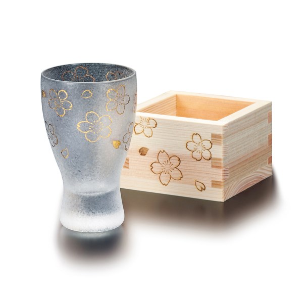 Imported from Japan aderia wooden box citrus wine glass inlaid with golden cherry blossom frosted glass cup exquisite gift box