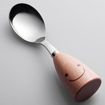 Japanese Japanese happy kitchen stainless steel tableware solid wood handle spoon spoon spoon L