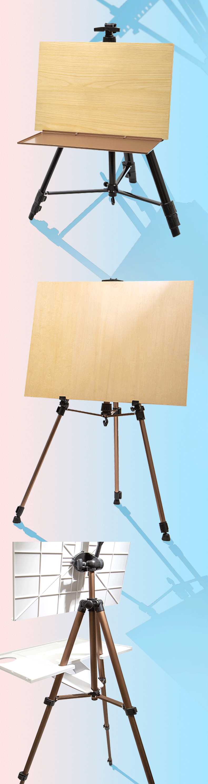 Мольберт 多功能折叠铝合金手摇画架银色/黑色/香槟金色初学者学生户外专业写生便携式美术用品画板托盘画架伸缩支架式 Fabiano digital