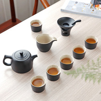 Shi Caiji Complete set of household Japanese tea set Teapot Teacup Coarse pottery Black Pottery Kung Fu tea set Tea bowl Tea sea