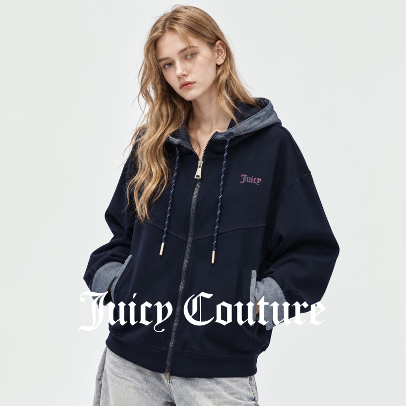 Juicy Couture Loose Zipper Hooded Drawstring Cardigan Sweatshirt Women's Autumn and Winter Casual Jacket Juicy Couture Loose Zipper Hooded Drawstring Cardigan Sweatshirt Women's Autumn and Winter Casual Jacket