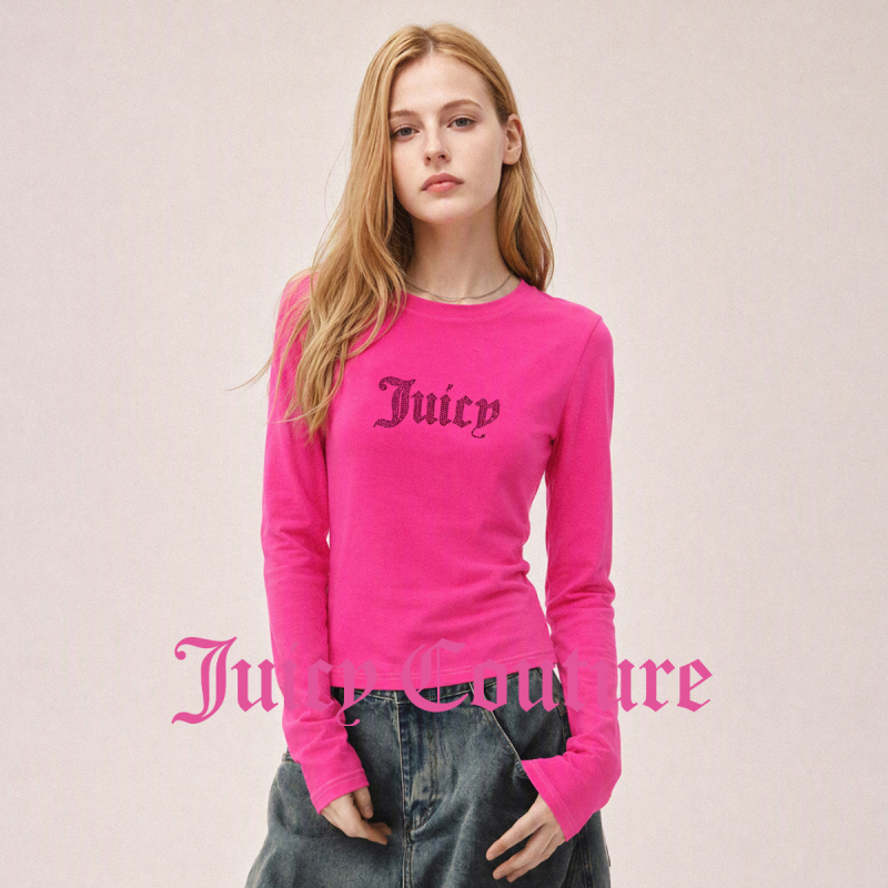 Juicy Couture Orange Letter Print Sweet Style Top Women's Autum Slim Long-Sleeved Casual T-Shirt Juicy Couture Orange Letter Print Sweet Style Top Women's Autum Slim Long-Sleeved Casual T-Shirt
