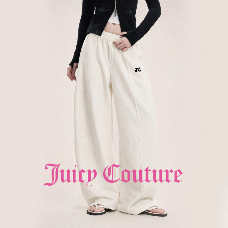 Juicy Couture Orange Elastic Waist Loose Casual Pants for Women, Autumn Solid Color Versatile Everyday Wear Long Pants