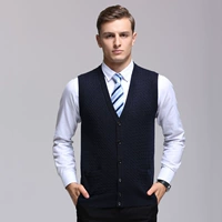 Áo len cashmere nam cổ chữ V len đan áo len không tay vest trung niên cha mùa đông rắn màu áo len dày áo cardigan nam