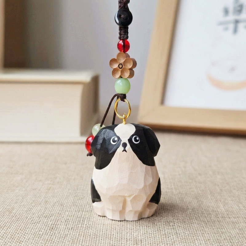 Jianmu Handmade Wood Carving Puppy Keychain New Small Pendant Cute and Beautiful Birthday Gift for Girls and Men
