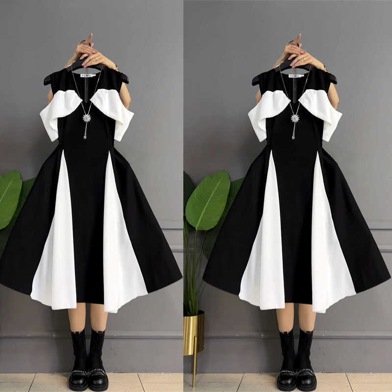 Casual Fashion Dress, Plus Size, High-End, Youthful, Artistic, Patchwork, Waist-Cinching, Fashionable, Energetic Long Dress, New Style Casual Fashion Dress, Plus Size, High-End, Youthful, Artistic, Patchwork, Waist-Cinching, Fashionable, Energetic Long Dress, New Style