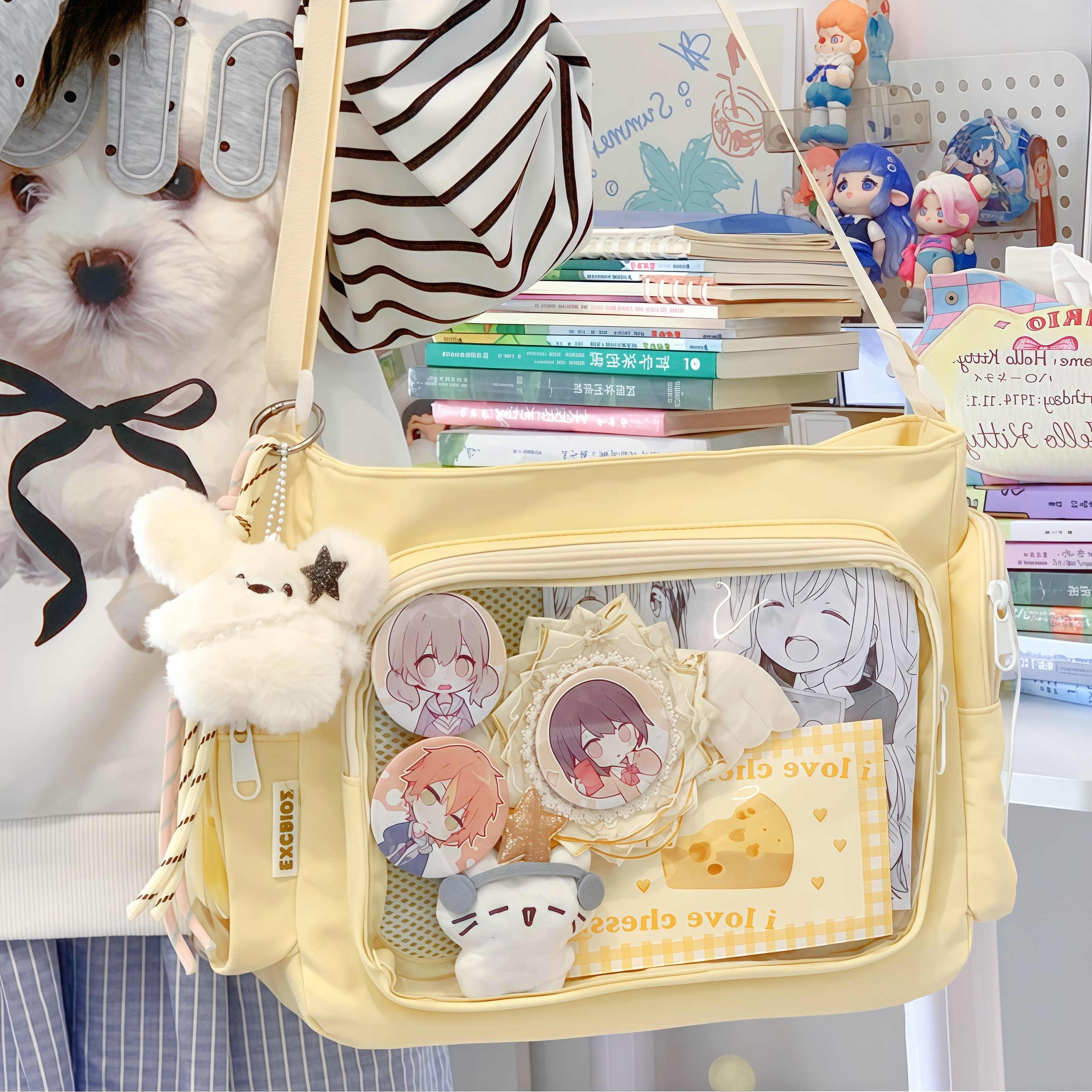 Large Capacity Tote Bag, High-Value Tutoring Bag, Cute Daily Tote Bag for Female Students, Anime-Style Handbag, Includes a Clipboard