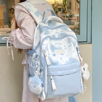 School Bag for Junior High School Girls, Blue Ins Style, High School Students, Good-Looking, 2025 New Model, Large Capacity Backpack, Shoulder Bag