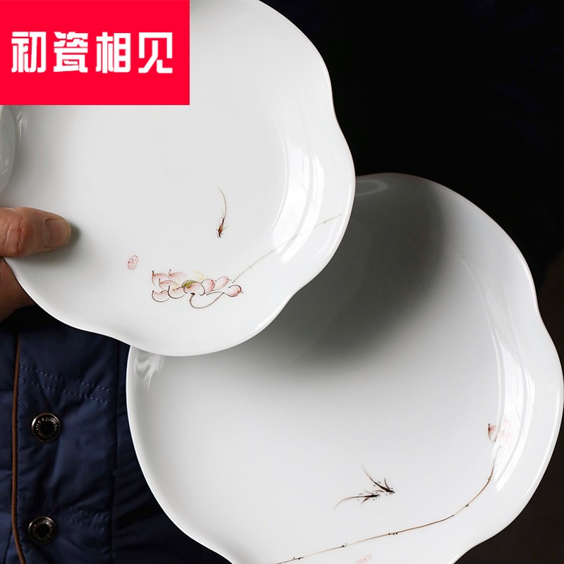 Early porcelain meet household shadow blue lotus dish plate of Chinese ceramic tableware 8 inch lace plate of flat plates