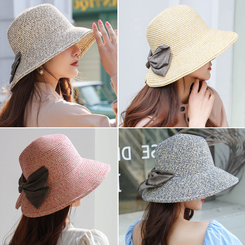 inched straw hat woman butterfly knot beach hat can be folded large hat hat sunshade Han version 100 hitch summer out of the fisherman's hat
