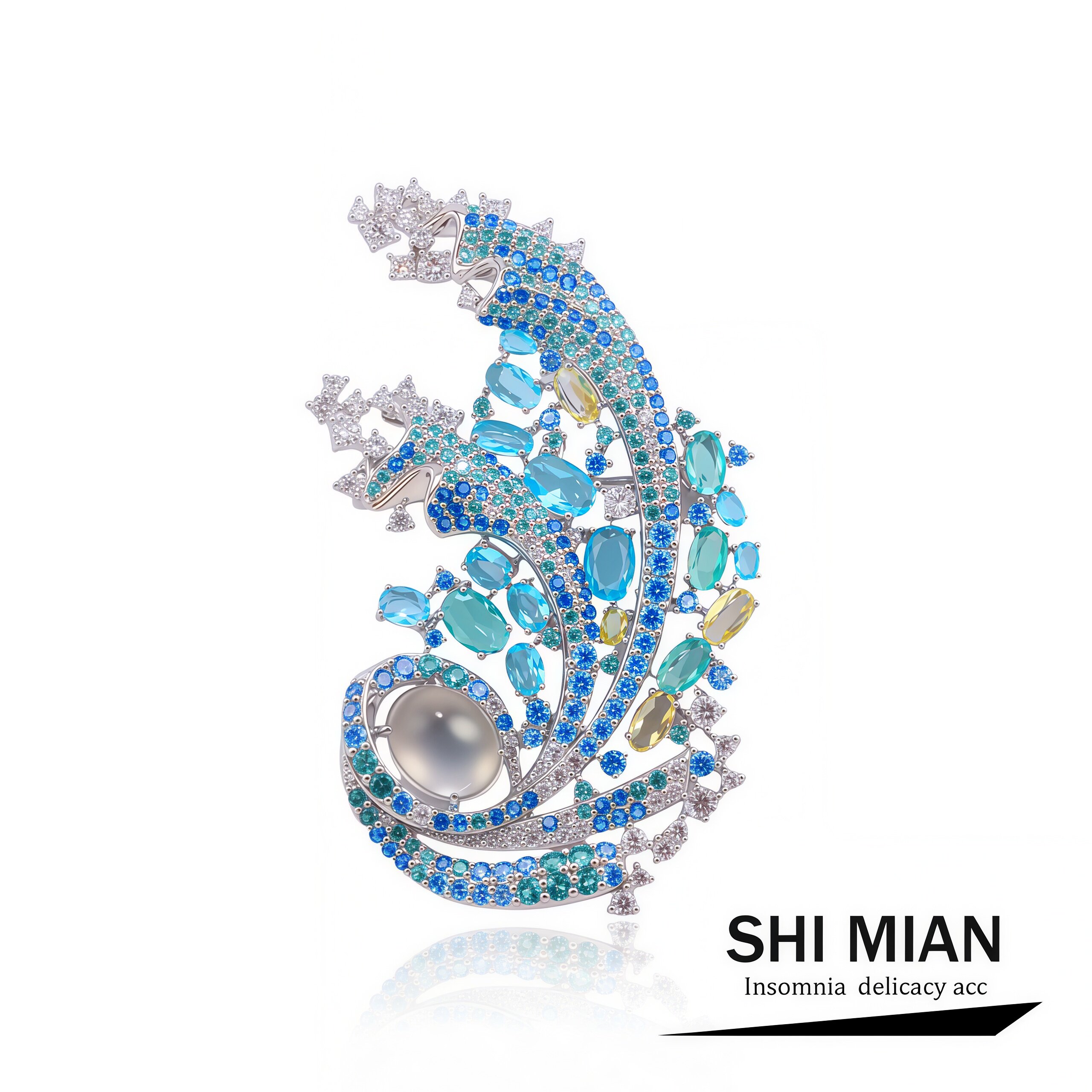 New gradient sea blue wave brooch for women, high-end and exquisite suit and coat accessory, luxurious banquet pin, perfect as a gift.