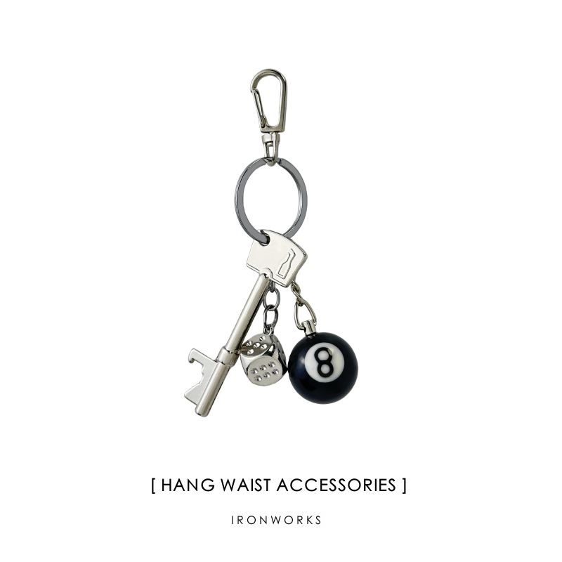 Ironworks Waist Pendant Keychain Black Eight Silver Dice Solid Alloy Cleanfit Trendy Fashion Accessory