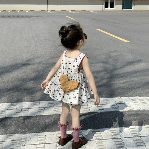 Летний милый жилет, комплект, в корейском стиле, детская одежда, цветочный принт