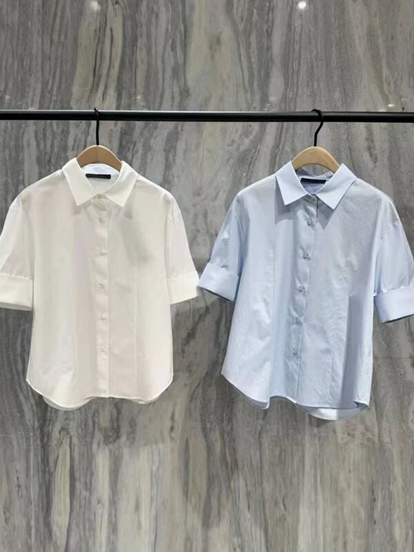 [Same Style as Liu Bai Xin + Series] Authentic Shirt 2025 Summer New High Count Cotton Five-Quarter Sleeves Mbe2Sht034