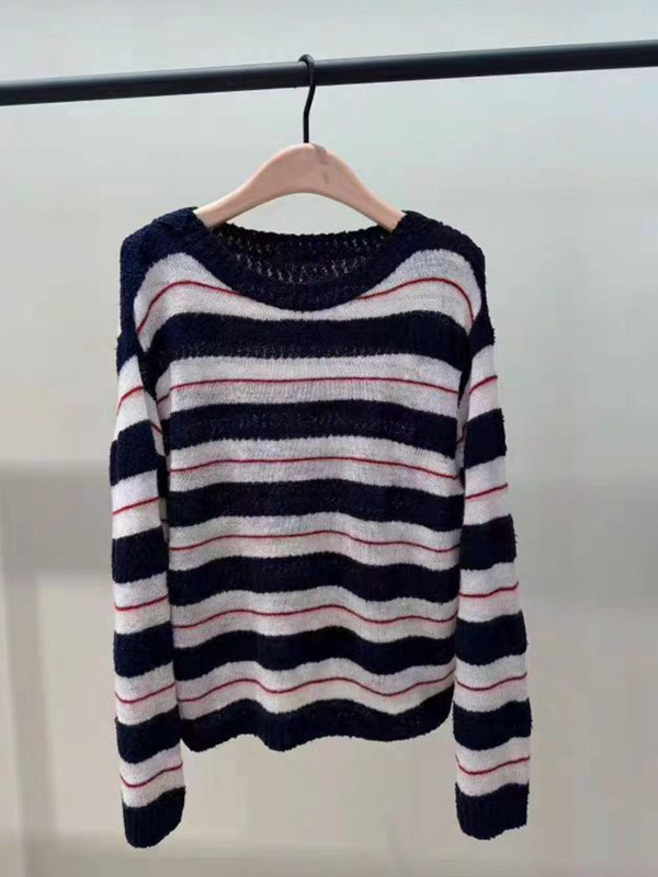 Authentic Knitted Sweater 2026 Autumn New Color-Block Striped Loose Drop-Shoulder Knit Top in a Relaxed Style Mbf3Swtt15 Authentic Knitted Sweater 2026 Autumn New Color-Block Striped Loose Drop-Shoulder Knit Top in a Relaxed Style Mbf3Swtt15